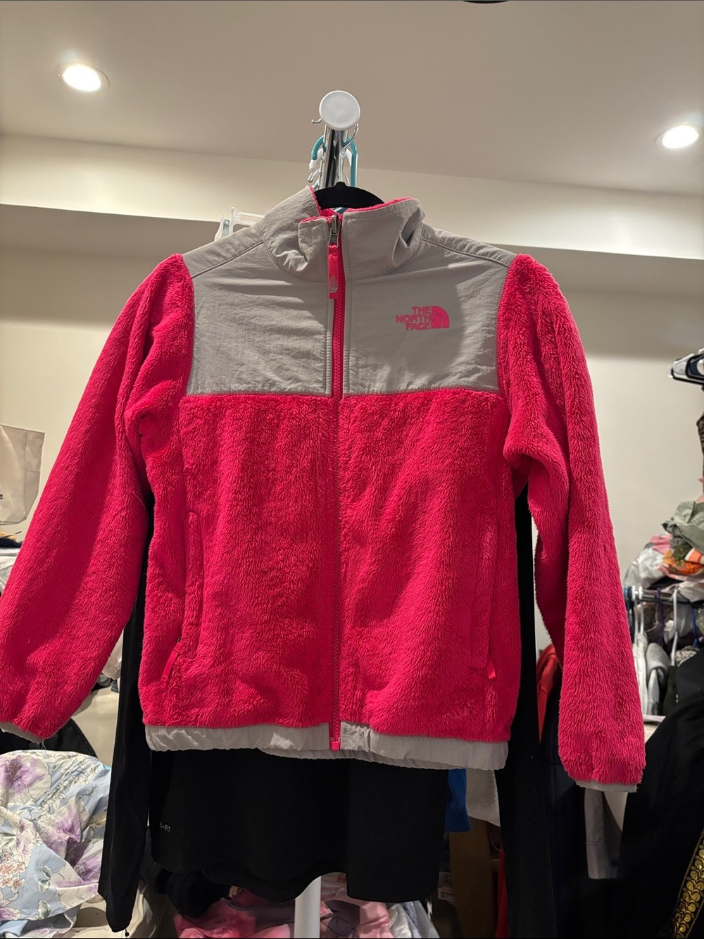 The North Face Hot Pink and Light Gray Fleece Zip Jacket